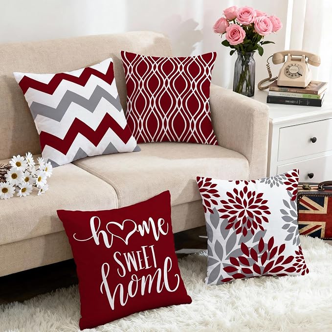Hexagram Geometric Burgundy Pillow Covers 20x20 Set of 4, Decorative Outdoor - Image 5