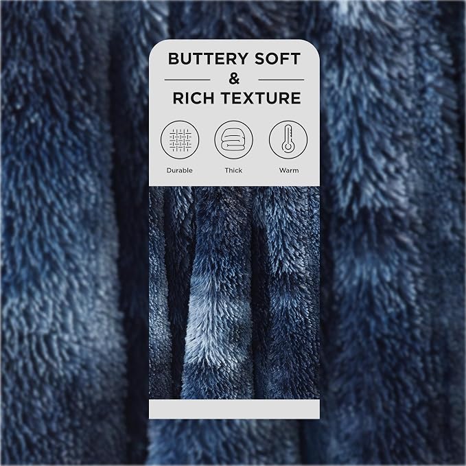 Bedsure GentleSoft Fuzzy Sherpa Faux Fur Twin Blanket Tie Dye Navy Cozy Gifts - Image 2