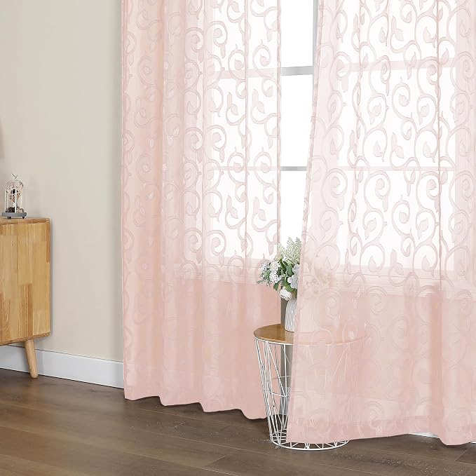 OWENIE Furman Blush Sheer Curtains, 72 inches Long 2 Panels Set, Light - Image 3