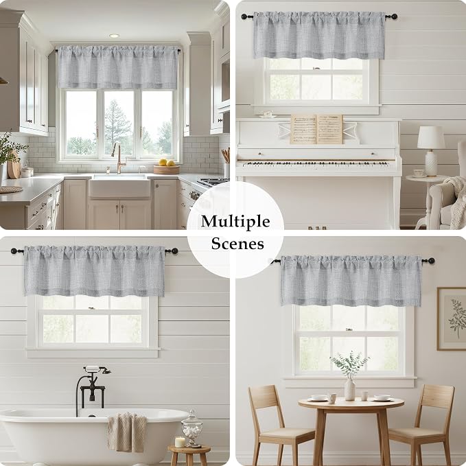 OWENIE Grey Valances for Windows 1 Pcs 18 Inch Length, Light Filtering Textured - Image 7