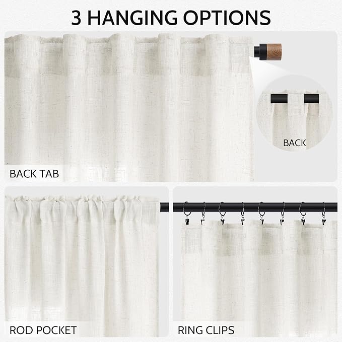 Nanspring Neutral Linen Curtains 108 Inches Long - Image 2