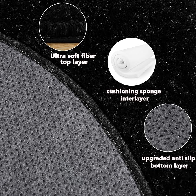 3'x3' Black Round Rug for Bedroom, Ultra Soft Fluffy Circle Rug for Kids Girls - Image 5