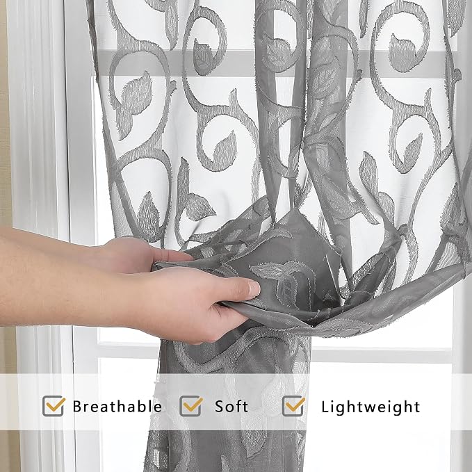 OWENIE Furman Sheer Charcoal Gray Curtains 84 inches Long - Image 6