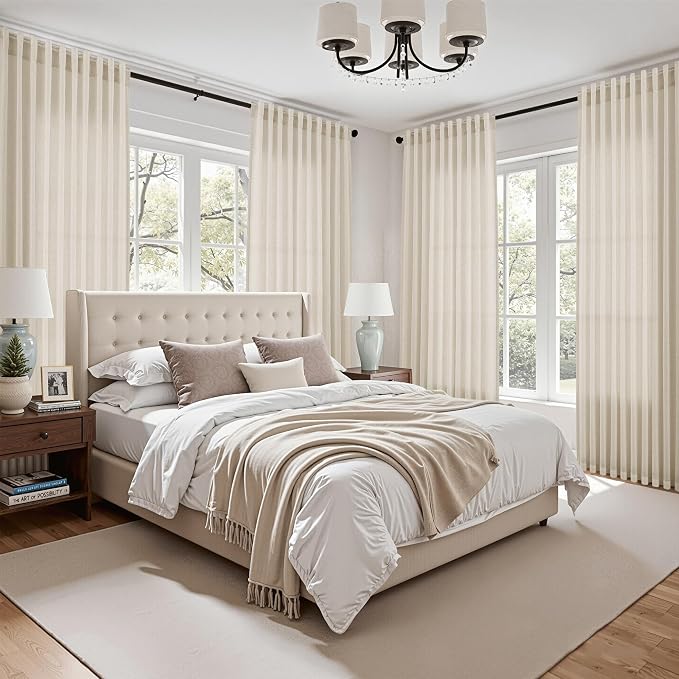 Birch Beige Linen Curtains for Living Room 105 Inches Long Light Filtering Semi - Image 7