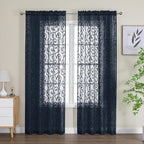 OWENIE Furman Navy Blue Semi Sheer Curtains 72 inches Long - Image 2