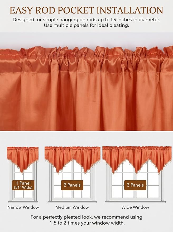 Molaxhome Swag Curtain 51 inch Length Rod Pocket Scalloped Curtain Valance - Image 7