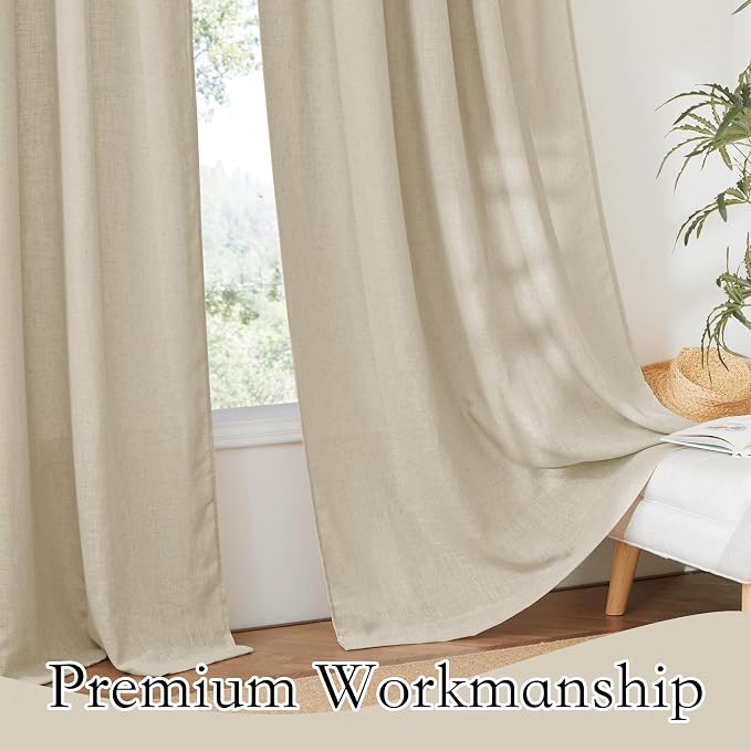 RYB HOME Semi Sheer Curtains 84 inches Long Linen Textured Blend Light Glare - Image 5