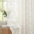 YJ YANJUN Vintage Lace Curtains 120 Inches Long-Antique Floral Ivory Privacy - Image 4