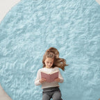 OLANLY Light Blue Round Rugs for Bedroom by OLANLY