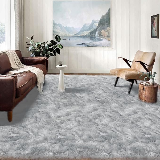 Latepis Washable Area Rugs 9x12 Living Room Gray Fur Rug Super Large Faux by Latepis