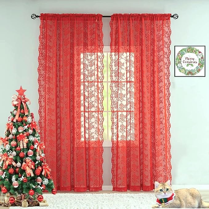 YJ YANJUN Vintage Lace Curtains 72 Inch Length 2 Panels - Image 2