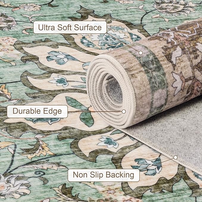 3x5 Area Rugs Living Room Rug: Washable Vintage Distressed Floral Rug No Slip - Image 7