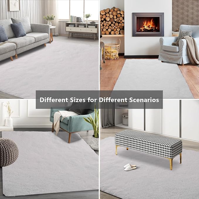 Shag Area Rugs for Bedroom Living Room, 5X8 Ultra Soft White Fluffy Area Rugs - Image 9