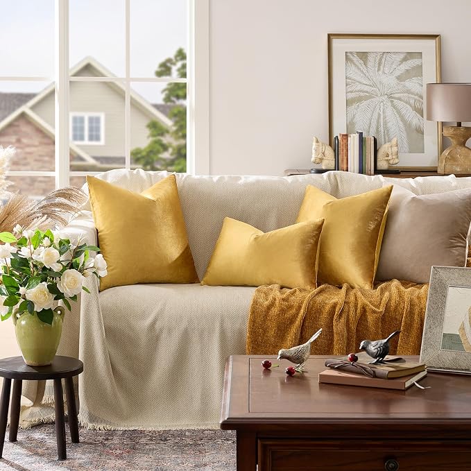GIGIZAZA Golden Throw Pillow Covers 20x20 Decorative Velvet Cushion Covers Pack - Image 2