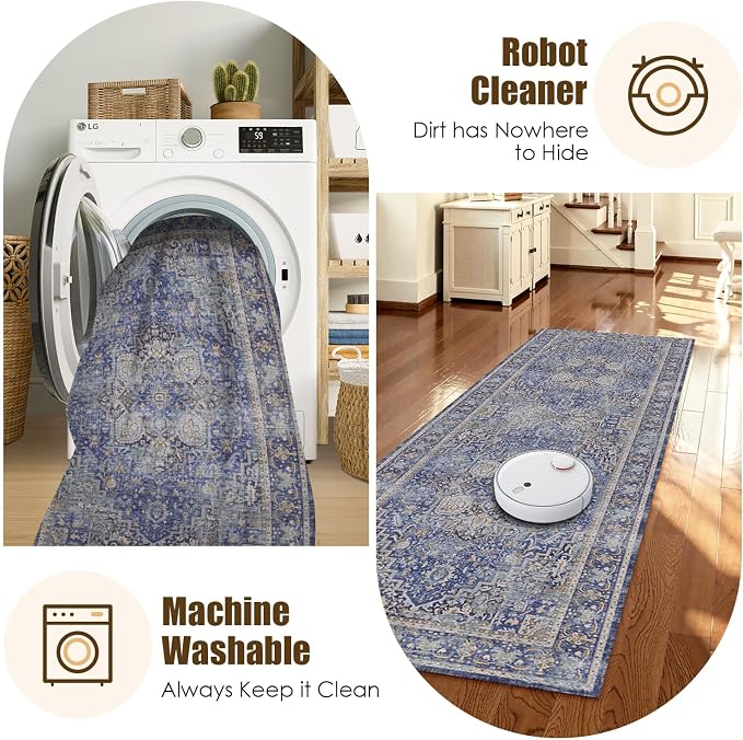 Washable Area Rug 2'6'' x 8' Vintage Traditional Persian Mat - Image 7