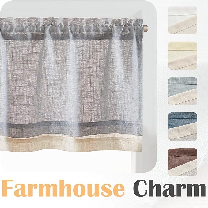 jinchan Linen Valance for Farmhouse Living Room Windows 16 Inch Gray Slubbed - Image 4