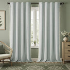 Teal Boho Blackout Curtains 96 Inches Long Light Green Linen Blend 2 Panels by Unknown