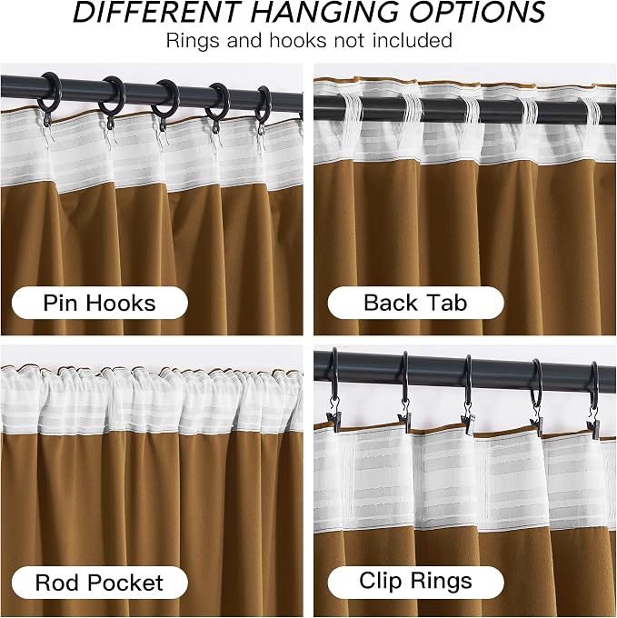 RYB HOME Gold Brown Velvet Curtains, Light Blocking, Energy Saving, Vintage - Image 4