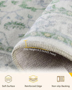 Area Rugs Round 8ft Washable Non-Slip, Floral Vintage Distress Print Pattern - Image 2