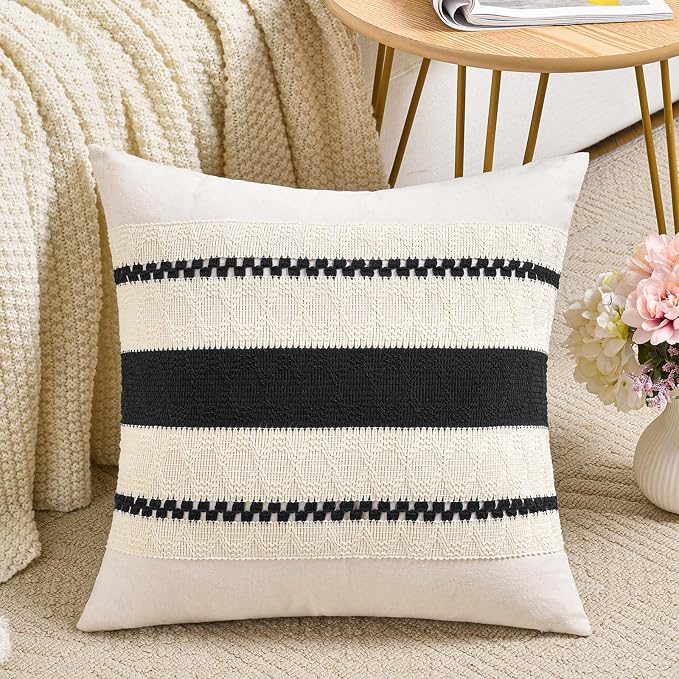 Fancy Homi Set of 1 Boho Black Decorative Throw Pillow Cover 22x22 Inch by Fancy+Homi