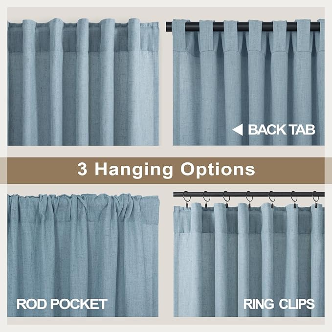 60 Inch Wide Blue Linen Curtains - Image 5