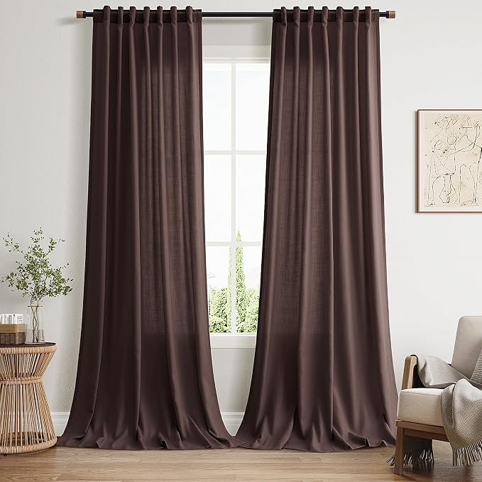 Coffee Brown Linen Curtains for Living Room 105 Inches Long Light Filtering by Nanspring