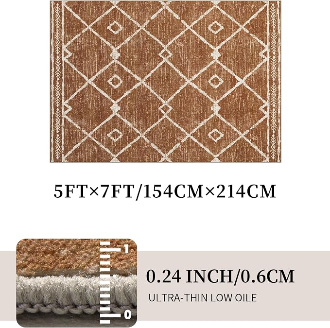YIHOUSE Western Area Rugs for Living Room 5x7, Moroccan Aztec Burnt Orange Rug - Image 4