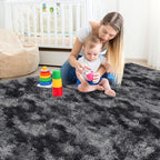 Black Grey Tie-Dyed Rug for Living Room 5x8 Fluffy Area Rug Mat Bedside Throw - Image 3