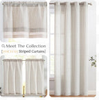 jinchan Linen Valance Curtain Striped Grey Small Window Curtain Double Layer - Image 8