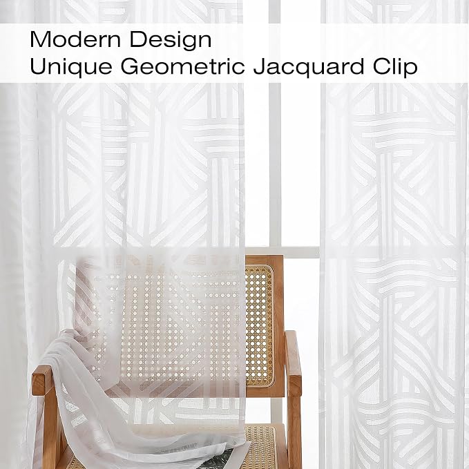 Simplebrand Semi Sheer White Curtains 96 Inches Long 2 Panels, Light Filtering - Image 3