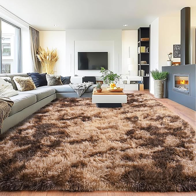 Pionblank 8x10 Rug for Living Room, Fuzzy Plush Large Area Rug Brown, Fluffy by PIONBLANK
