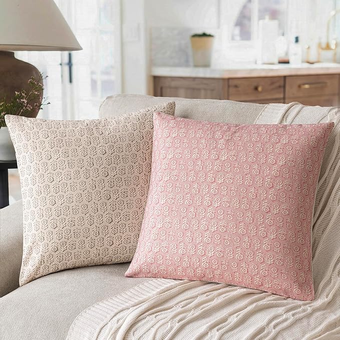 Foindtower Set of 2 Decorative Neutral Floral Print Throw Pillow Covers Vintage - Image 4