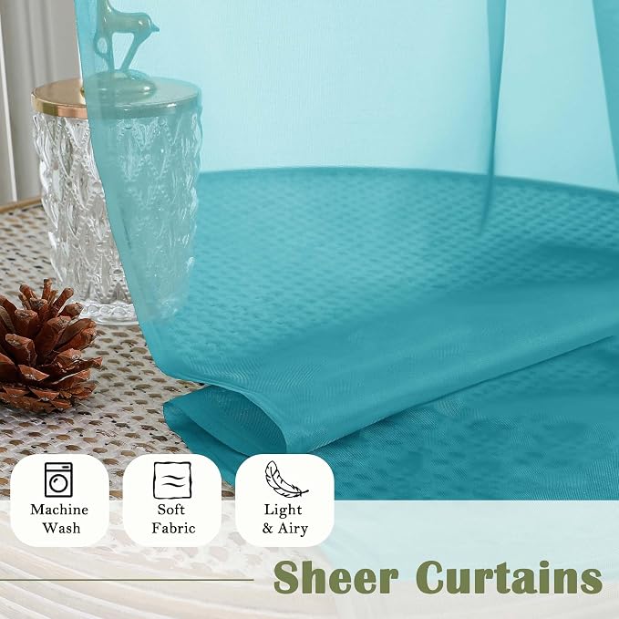 Lecloud Turquoise Sheer Curtains 96 Inches Long 2 Pcs, Light Filtering Window - Image 8