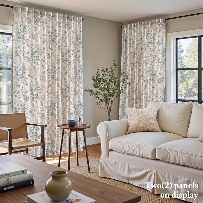 jinchan Linen Floral Curtains 100 Inch Extra Wide - Image 3