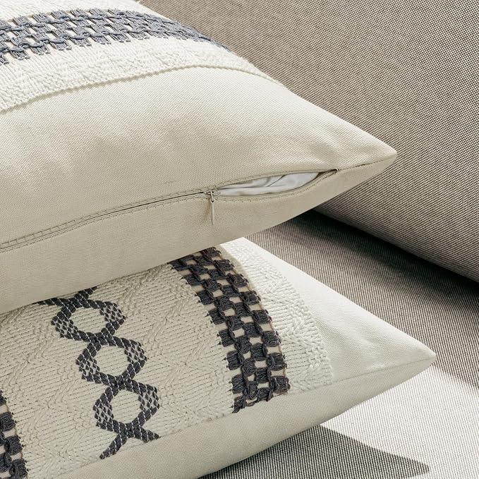 MIULEE Set of 2 Gray Boho Decorative Lumbar Pillow Covers 12x20 Inch Farmhouse - Image 5