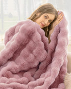 Ultra Soft Cozy Faux Fur Throw Blanket, Fuzzy Plush Thick Bubble Blanket - Image 8