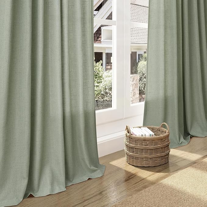 Desert Sage Linen Curtains for Living Room 126 Inches Long Light Filtering Semi - Image 5