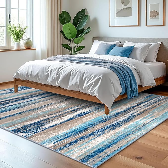 Lansny Modern Abstract 5x7 Machine Washable Area Rug Non-Slip Soft Bedroom - Image 2