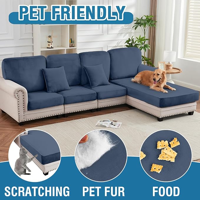 Couch Cover 8-Piece Elastic Velvet Couch Cushion Covers & Chaise Slipcovers - Image 3