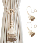 SRG Rope Curtain Tiebacks with Tassel Boho 2 PCS Handmade Wooden Ring Curtain by SRG