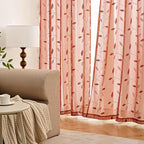 MIULEE Terracotta Sheer Curtains 2 Panels Embroidered Leaf Patterned burnt - Image 3