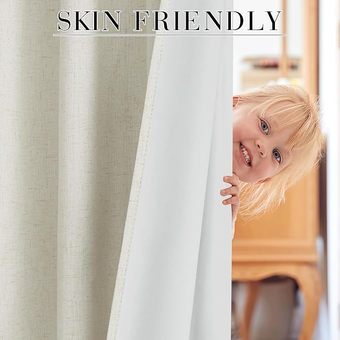 RYB HOME Cream Beige Linen 100% Blackout Curtains - Image 5