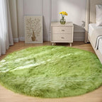 Goolela Lime Green Circle Area Rug 5ft Round Fluffy Faux Fur Rug by Goolela