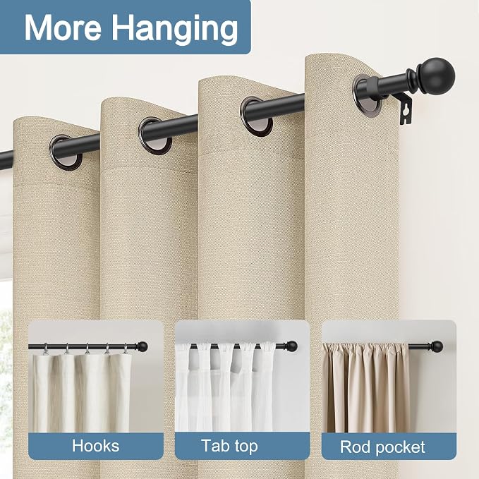 Black Curtain Rods for Windows 48 to 84 or 88 Inches Max, 5/8 Inch Diameter - Image 3