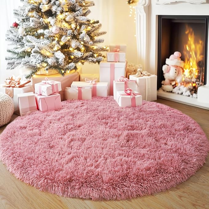 5'x5' Blush Round Rugs for Girls Bedroom, Ultra Soft Fluffy Circle Rug for Kids by Quntue