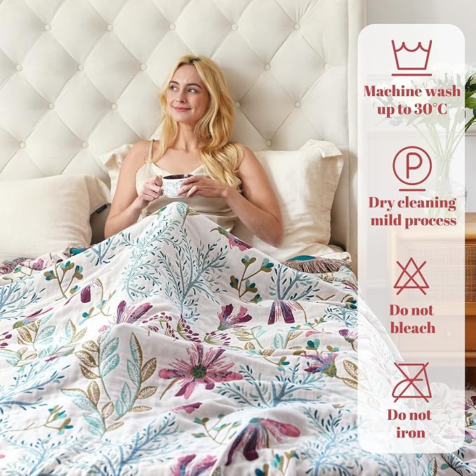 MSGKV Boho Throw Blanket for Couch 50"x60" Floral 100% Cotton Blanket Spring - Image 6