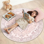 Area Rugs 4ft Washable Non-Slip, Floral Vintage Distress Print Pattern by RELEANY