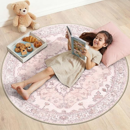 Area Rugs 4ft Washable Non-Slip, Floral Vintage Distress Print Pattern by RELEANY