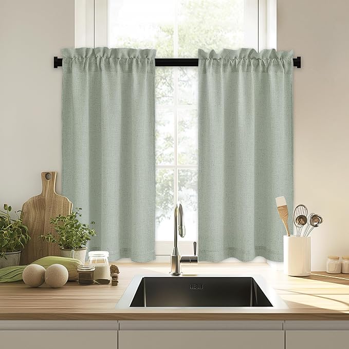 RYB HOME Cafe Curtains 24 inches Length, Linen Sheer Short Curtains - Image 6