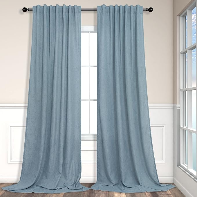 Pitalk Stone Blue Linen Blend Sheer Curtains Back Tab 52 Width by 90 Length Set by Pitalk